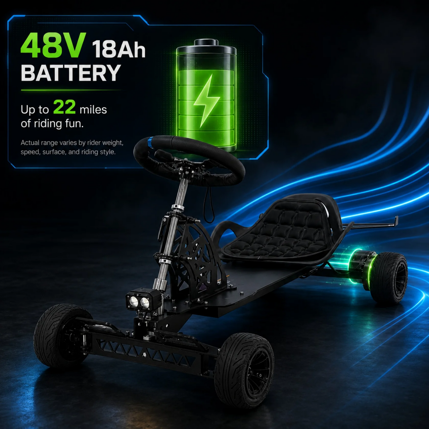Zyliathor Electric Skateboard GoKart | 48V 18Ah Battery for Youth & Adults