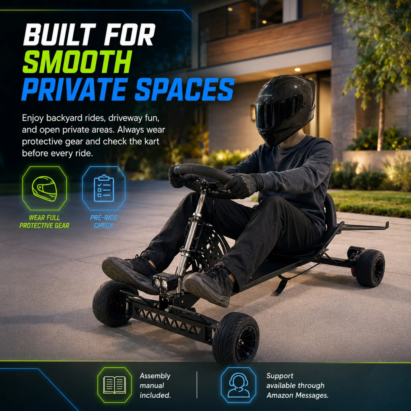Zyliathor Electric Skateboard GoKart | 48V 18Ah Battery for Youth & Adults