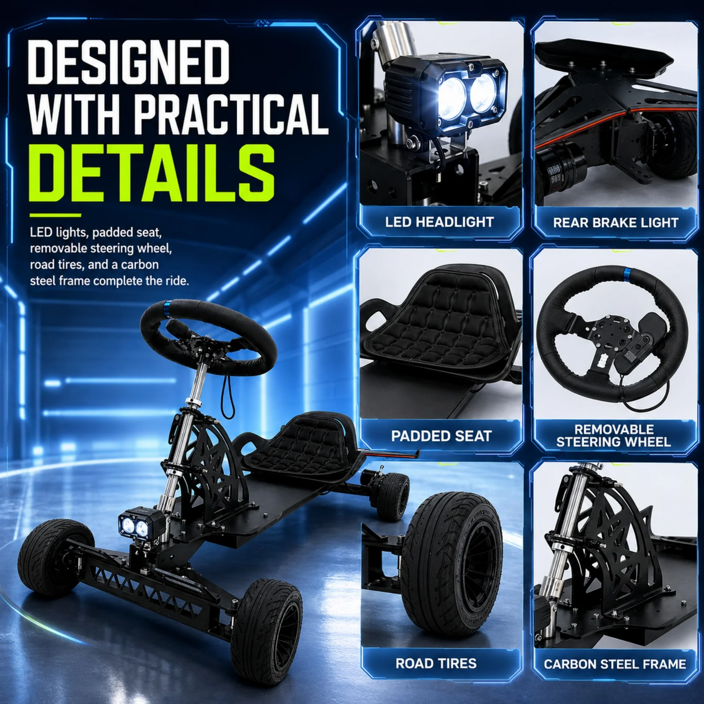 Zyliathor Electric Skateboard GoKart | 48V 18Ah Battery for Youth & Adults