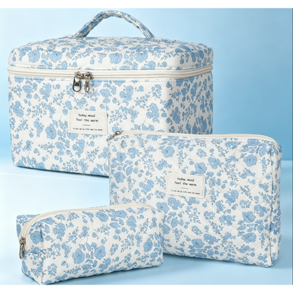 Makeup bag, quilted makeup bag, large floral makeup bag for women, cotton makeup bag set, floral travel toiletry bag